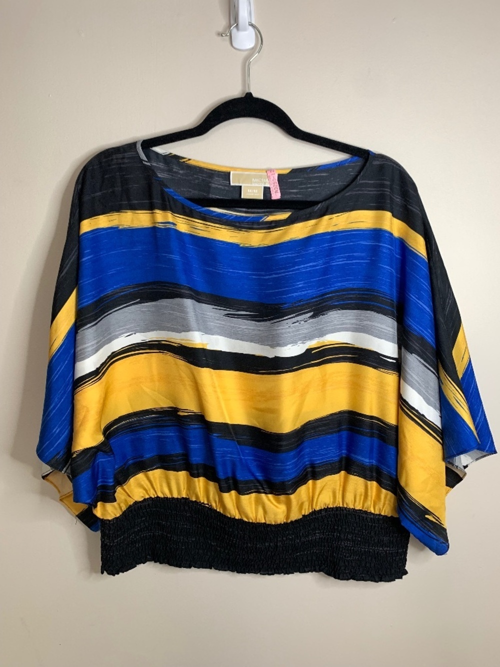Michael Kors 100% Silk Blouse Yellow Blue Black M